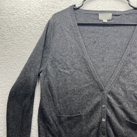 Pure Collection Cardigan Womens 12 Gray Wool Cashmere Long Sleeve Buttoned Fit - Picture 5 of 16